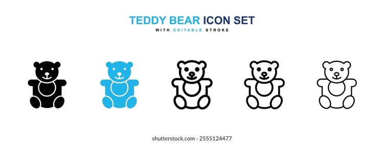 Teddy bear icon collection in black and blue colors