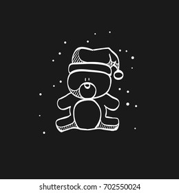 Teddy bear icon in doodle sketch lines. Christmas celebration gift animal happy merry