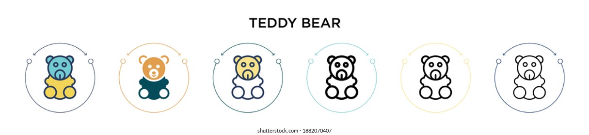 Teddy bear icon in filled, thin line, outline and stroke style. Vector illustration of two colored and black teddy bear vector icons designs can be used for mobile, ui, web