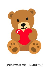 Teddy Bear Icon Flat with heart.