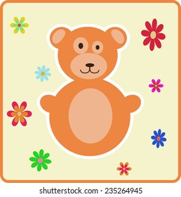 Teddy bear icon with flowers on light background.