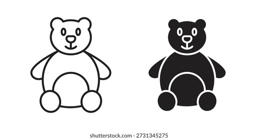 Icono del oso de peluche con el glifo y la línea. iconos negros del vector para el Web UI