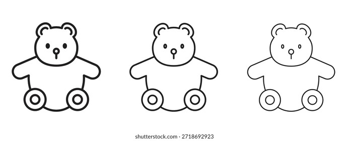 Conjunto de pictograma negro con logotipo de oso de peluche. arte de contorno de línea delgada.