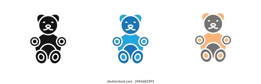 Teddy bear icon outline collection or set in black and white