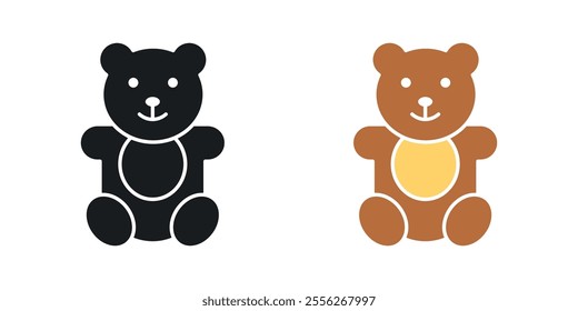 Teddy bear icon set in black and colored versions.