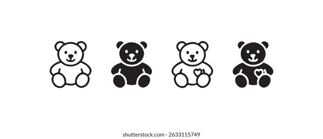 Conjunto de iconos de oso de peluche con variaciones de corazón Vector