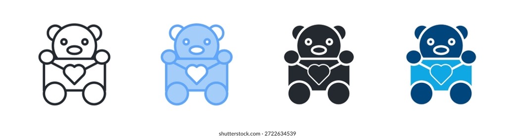 Conjunto de iconos de oso de peluche de múltiples estilos. Diseñado en el contorno, azul, glifo, tono dual