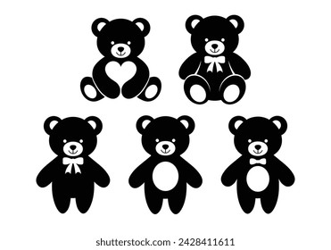 Teddy Bear Icon Set. Soft plush toys. Vector illustration.