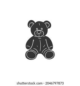 Teddy Bear Icon Silhouette Illustration. Children Toy Vector Graphic Pictogram Symbol Clip Art. Doodle Sketch Black Sign.