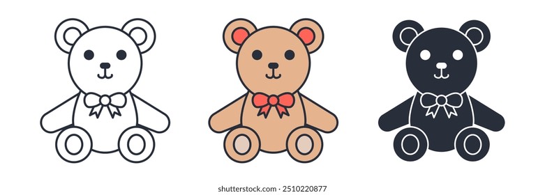 Ilustración vectorial del icono del oso de peluche aislada en el fondo blanco