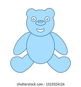 Teddy Bear Icon. Thin Line With Blue Fill Design. Vector Illustration.
