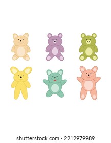 Teddy bear icon Vector. Logo design. Toy, game. teddy bear set in flat style. Teddy bear set in flat style. Perfect for coloring book, textiles, icon, web, painting. 