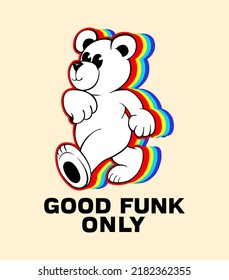 teddy bear iconic walk illustration in funk style and slogan