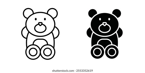 Iconos del oso de peluche en estilo relleno y delineado negro