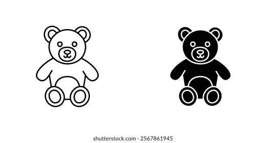 Teddy bear icons collection in Filled flat and thin line style.