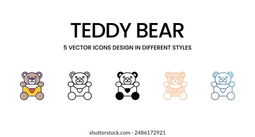 Iconos de OSITO de PELUCHE conjunto de Ilustración vectorial. Stock de Vector