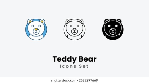Iconos de oso de peluche línea delgada y glifo icono de Vector Ilustración de stock