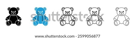 Teddy bear icons vector illustrations in black and blue colors for web and ui designs