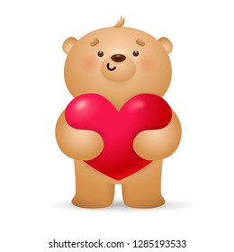 Teddy Bear illustration. Cute, toy, red heart. Saint Valentines Day concept. Vector illustration can be used for topics like gift, love, romantic
