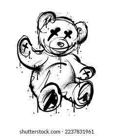  teddy bear illustration in graffiti style features a playful and cheeky depiction of the beloved childhood toy. The bear is depicted with bold, thick lines giving it a dynamic feel