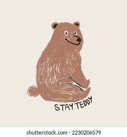 teddy bear illustration vector graphic design animal cute cartoon character wild girl boy baby children kids fashion trend t-shirt brown