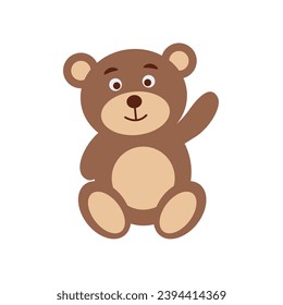 Teddy bear isolated on white background. Cute bear toy clip art. Baby character cartoon style, vector illustration