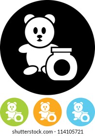 Teddy Bear with Jar of Honey - Vector icon isolated
