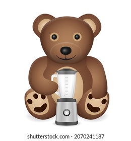Teddy bear with kitchen blender on a white background. Vector illustration.