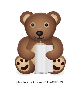 Teddy bear with kItchen paper on a white background. Vector illustration.