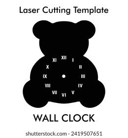 Teddy Bear Laser cutting wall clock for wall and home decor. Vector silhouette wall clock template for mdf, metal and acrylic cutting.
