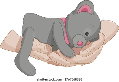 el oso de peluche se encuentra en la ilustración del vector de manos