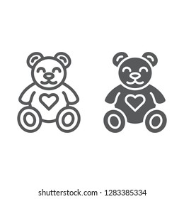 Teddy bear line and glyph icon, animal and child, plush toy sign, vector graphics, a linear pattern on a white background, eps 10.