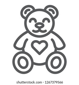 Icono de la línea de oso de peluche, animal e hijo, signo de juguete opaco, gráficos vectoriales, un patrón lineal en un fondo blanco, pasos 10.