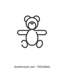 Teddy bear line icon, outline vector sign, linear style pictogram isolated on white. Love symbol, logo illustration. Editable stroke