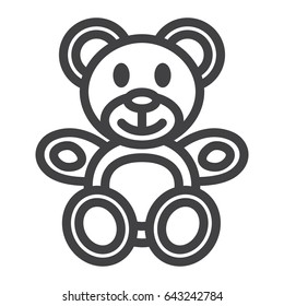 Teddy bear line icon, plush toy and baby, vector graphics, a linear pattern on a white background, eps 10.