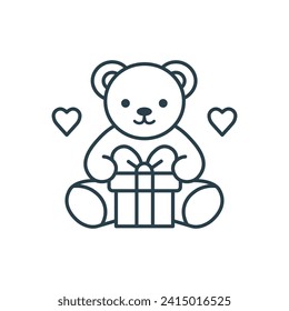 Teddy bear line icon. Valentines day, gift box. Vector illustration