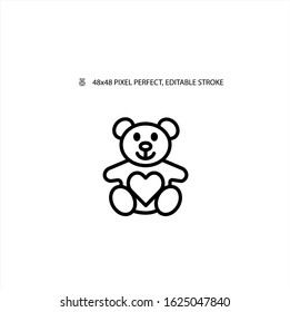 Teddy bear line icon vector illustration. 48x48 Pixel perfect. Editable stroke.