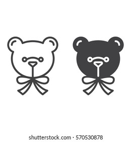 Teddy bear line and solid icon, outline and filled vector sign, linear and full pictogram isolated on white. Soft toy symbol, logo illustration