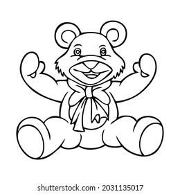teddy bear line vector illustration,isolated on white background,top view