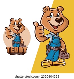 teddy bear logo character building, with tools.