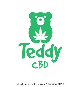 Diseño del logo del oso de peluche que contiene marihuana, en un estilo plano. Natural y divertido.