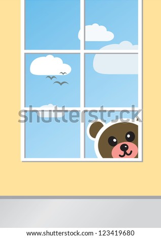Teddy Bear looking from outside to the room through the window