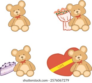 Teddy bear love flower heart valentine icon by garlic mystudio