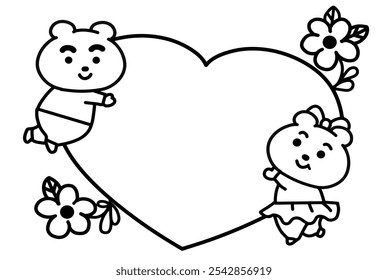 Teddy Bear in love and heart shape coloring pages style.