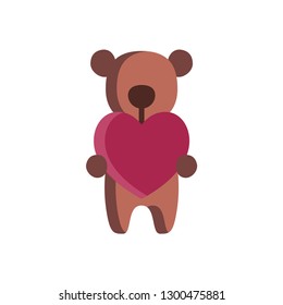 teddy bear love icon in flat style