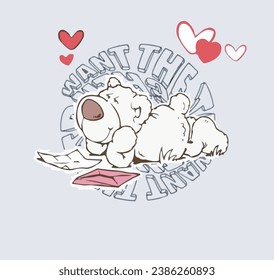 teddy bear in love reading a letter and reaching out