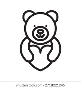 Icono de línea simple de amor de oso de peluche