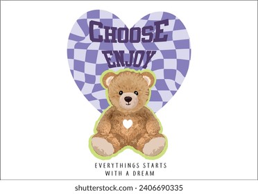 teddy bear love slogan vector design	