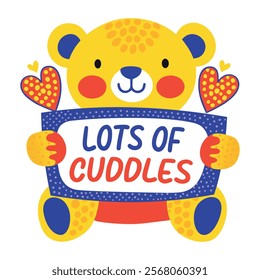 Teddy bear with lovely lots of cuddles text, flat sticker