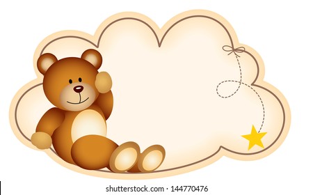 Teddy bear lying on the cloud 